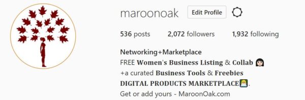 Maroon Oak Instagram Profile
