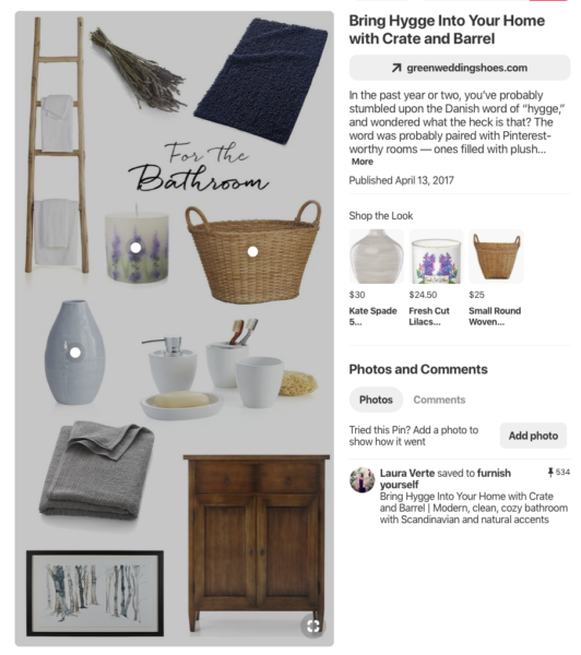 Selling your products on Pinterest with Shop the look. How Crate and Barrel uses this.
