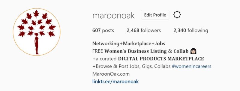 Maroon Oak bio on Instagram